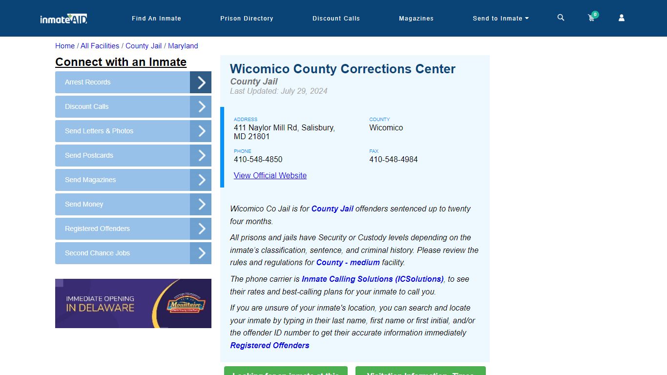 Wicomico County Corrections Center - Inmate Locator