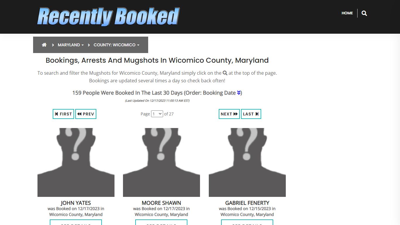 Bookings, Arrests and Mugshots in Wicomico County, Maryland