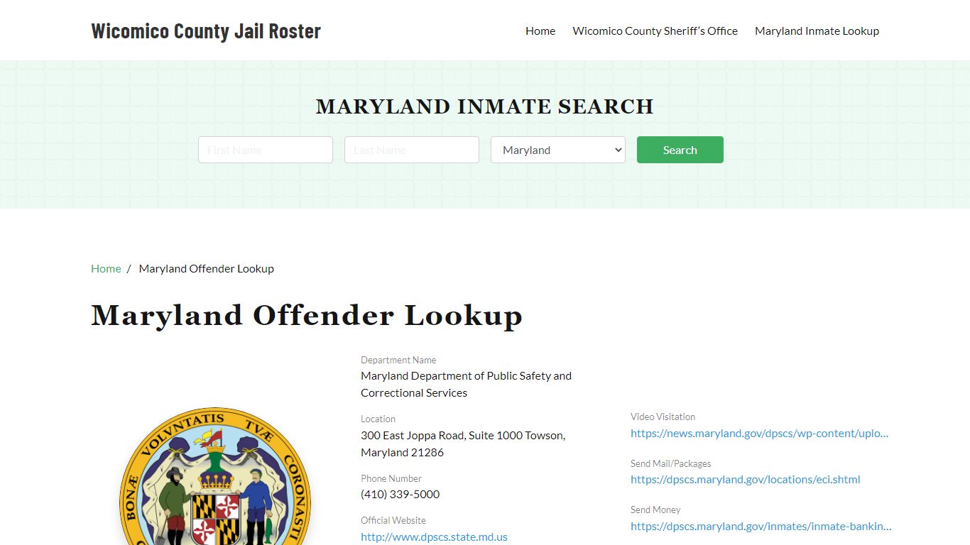 Maryland Inmate Search, Jail Rosters