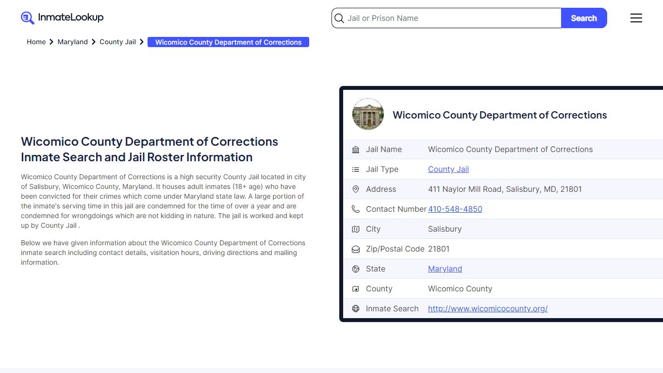 Wicomico County Department of Corrections Inmate Search - Salisbury ...